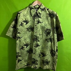 Medium ONeill Vtg Y2K Mens Hawaiian Shirt Green Floral Short Sleeve Button Up